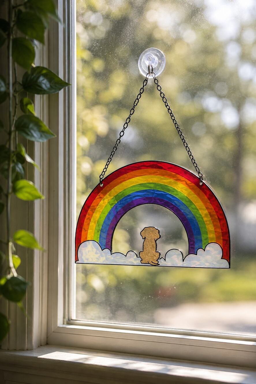 Rainbow Wings Dog Memorial Rainbow Bridge Stained Glass Suncatcher Pet Loss Gift